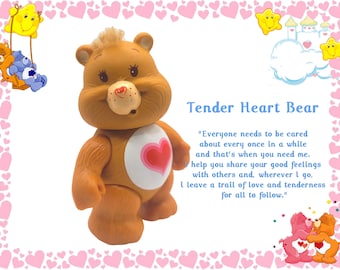Oso cariñoso vintage de corazón tierno de 1983, figura articulada pequeña
