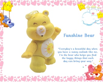 Oso Care Bear original vintage pequeño Funshine Bear articulado de los años 80, juguete infantil