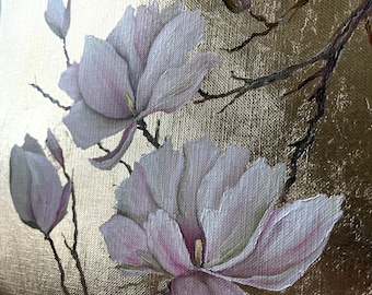 Magnolia original painting small framed art painting on paper oil florall wall decor