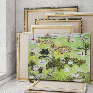 Hundred Acre Wood Map, Winnie the Pooh Map Wall Art Canvas, 100 Acre Wood