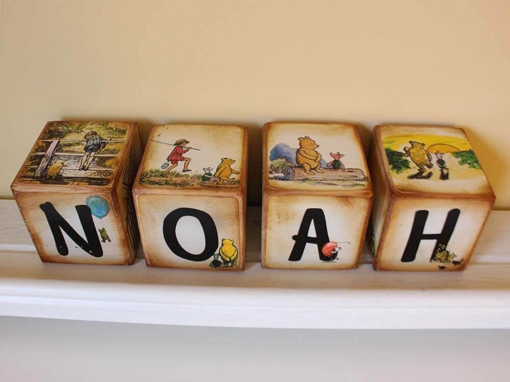Classic Winnie the Pooh Wooden Blocks, Personalised Baby Shower Block ...