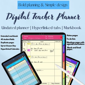 Undatiertes digitales Lehrerplaner-Portrait | für GoodNotes Notability oder Evernote auf dem iPad oder Touchscreen-Notebook oder Tablet