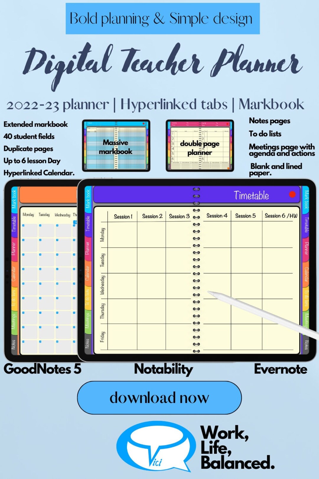 Undated Digital Teacher Planner | Landscape Layout (PDF Pattern) - Etsy