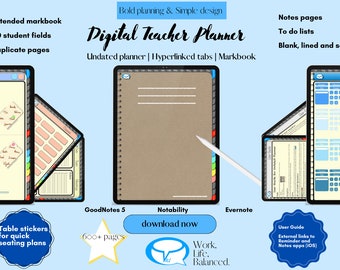 Undated Digital Teacher Planner 2.0 | for GoodNotes Notability or Evernote on iPad or touchscreen notebook or tablet UK academic year