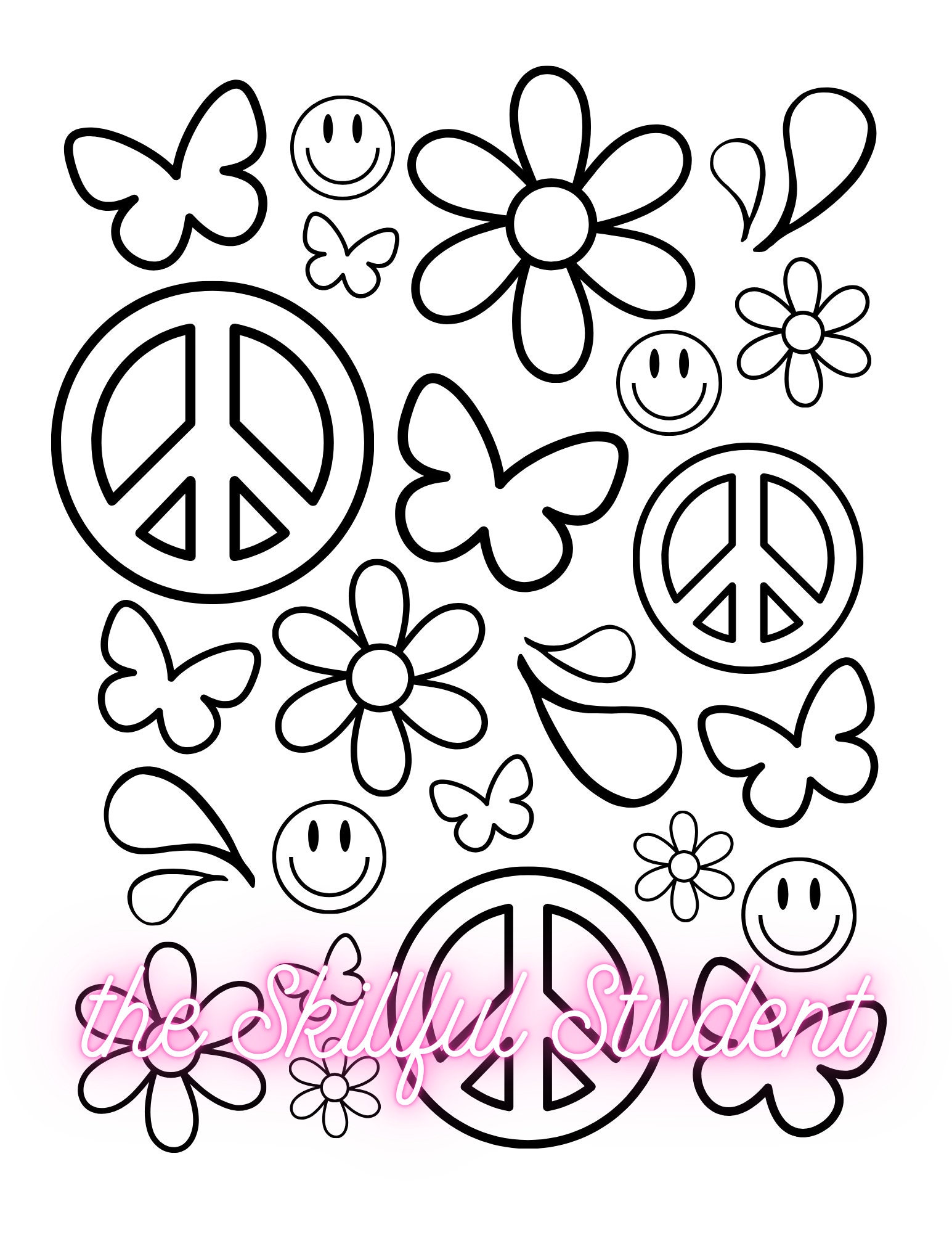 Cute Coloring Page Bundle - Hearts Coloring - Flowers Coloring - 3 ...
