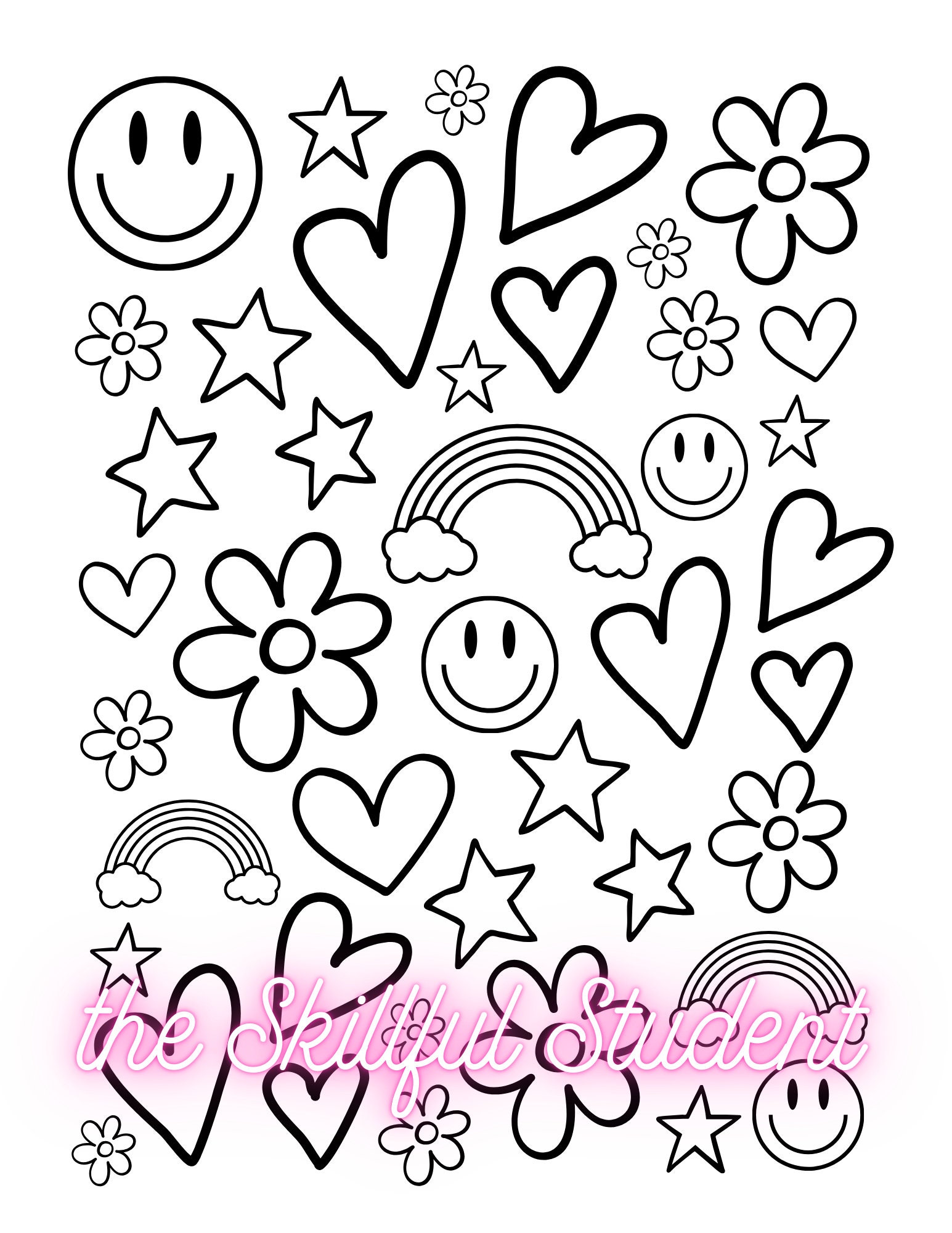 Cute Coloring Page Bundle - Hearts Coloring - Flowers Coloring - 3 ...
