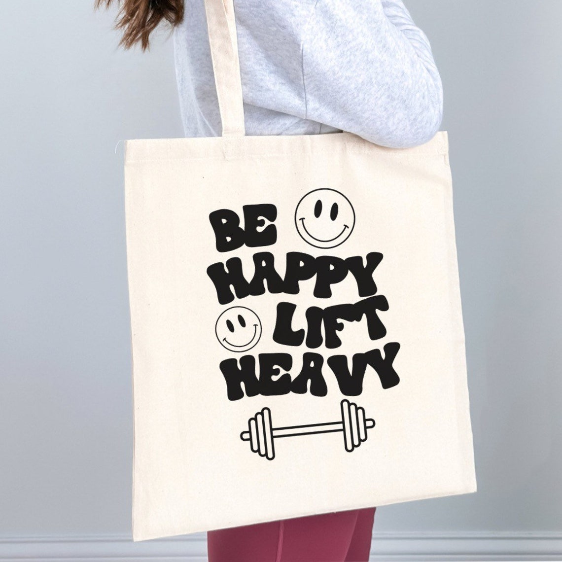 Be Happy Lift Heavy Smile Face Canvas Tote Womens Gym Bag - Etsy