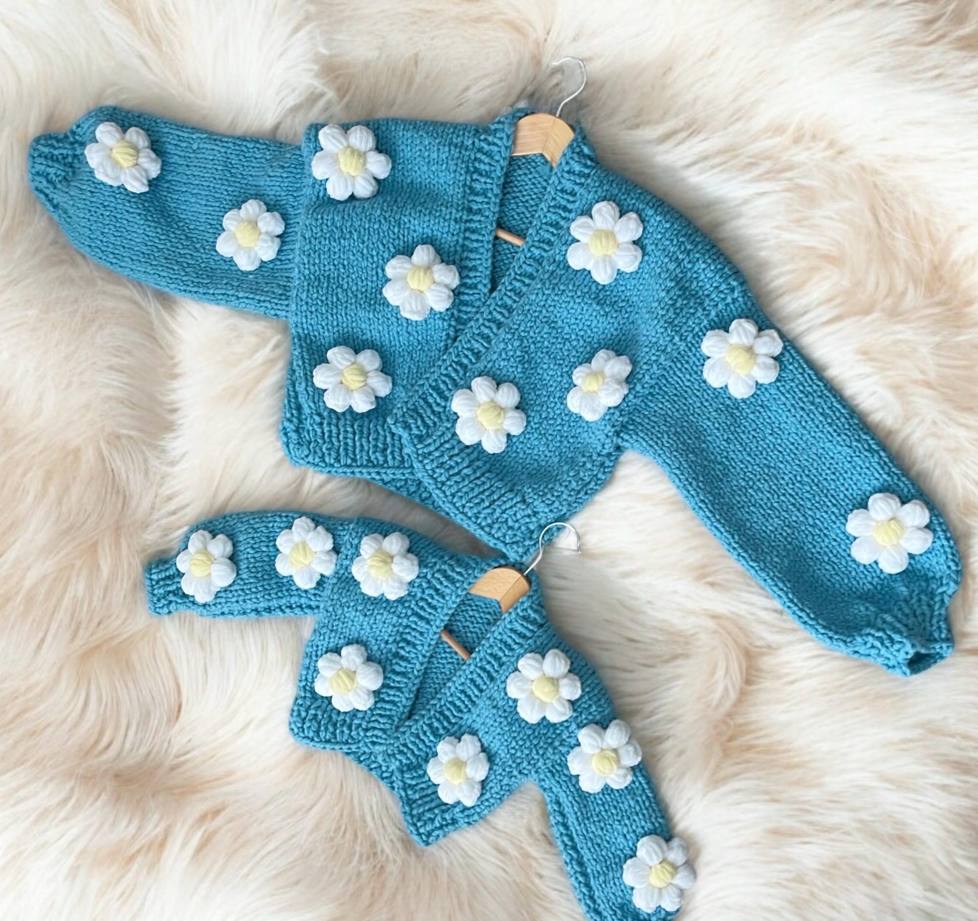 Hand Knit Daisy Cardigan: Matching Mom & Daughter Chunky Knitwear