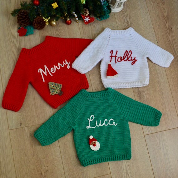 Hand-knitted Christmas Baby Sweater: Personalized Organic Cotton