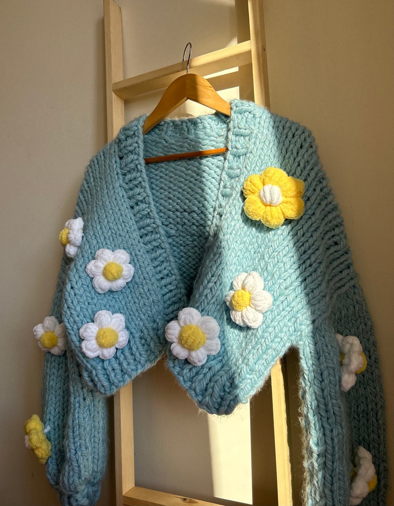 Cardigan épais en maille marguerite, cardigan en laine, cardigan épais tricoté à la main, cadeau fête des mères, cadeau pour femme image 6