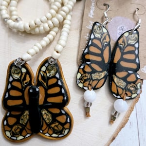Monarch Butterfly Necklace and Dangle Earring Set