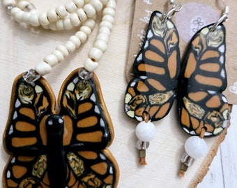 Monarch Butterfly Necklace and Dangle Earring Set