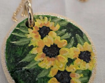 Hand-Painted Sunflower Necklace