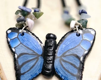 Blue Morpho Butterfly Pendant Necklace