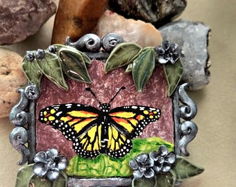 Hand Painted Monarch Brooch