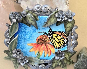 Hand Painted Monarch Brooch