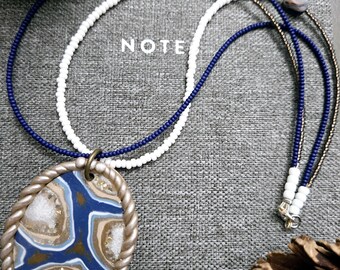 Agate Pendant, Beaded Polymer Clay Jewelry