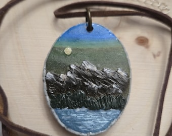 Mountain Landscape Polymer Clay Painting Necklace
