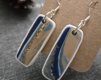 Agate Rectangular Dangle Earrings - White Border