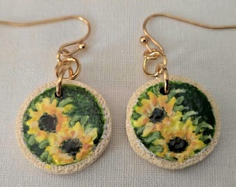 Hand-Painted Sunflower Earrings