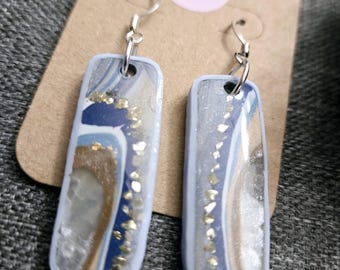 Agate Rectangular Dangle Earrings - Light Blue Border