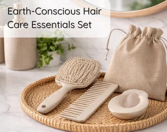 Wheat Straw Hair Care Set, Detangling Brush, Scalp Massager, Linen Bag