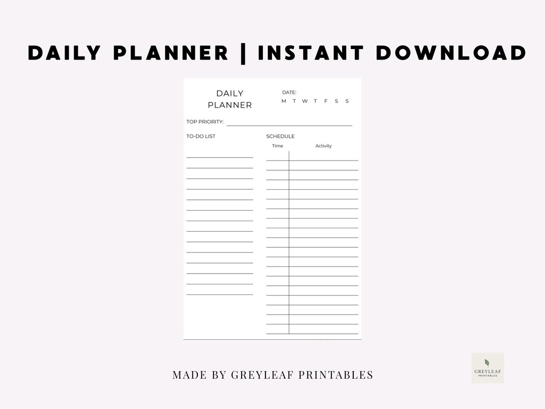 Daily Planner Printable | A4 & US Letter | Minimalistic Daily Schedule ...