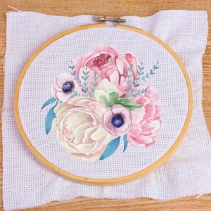 Peonies Cross Stitch Pattern, Floral Cross Stitch, PDF Download