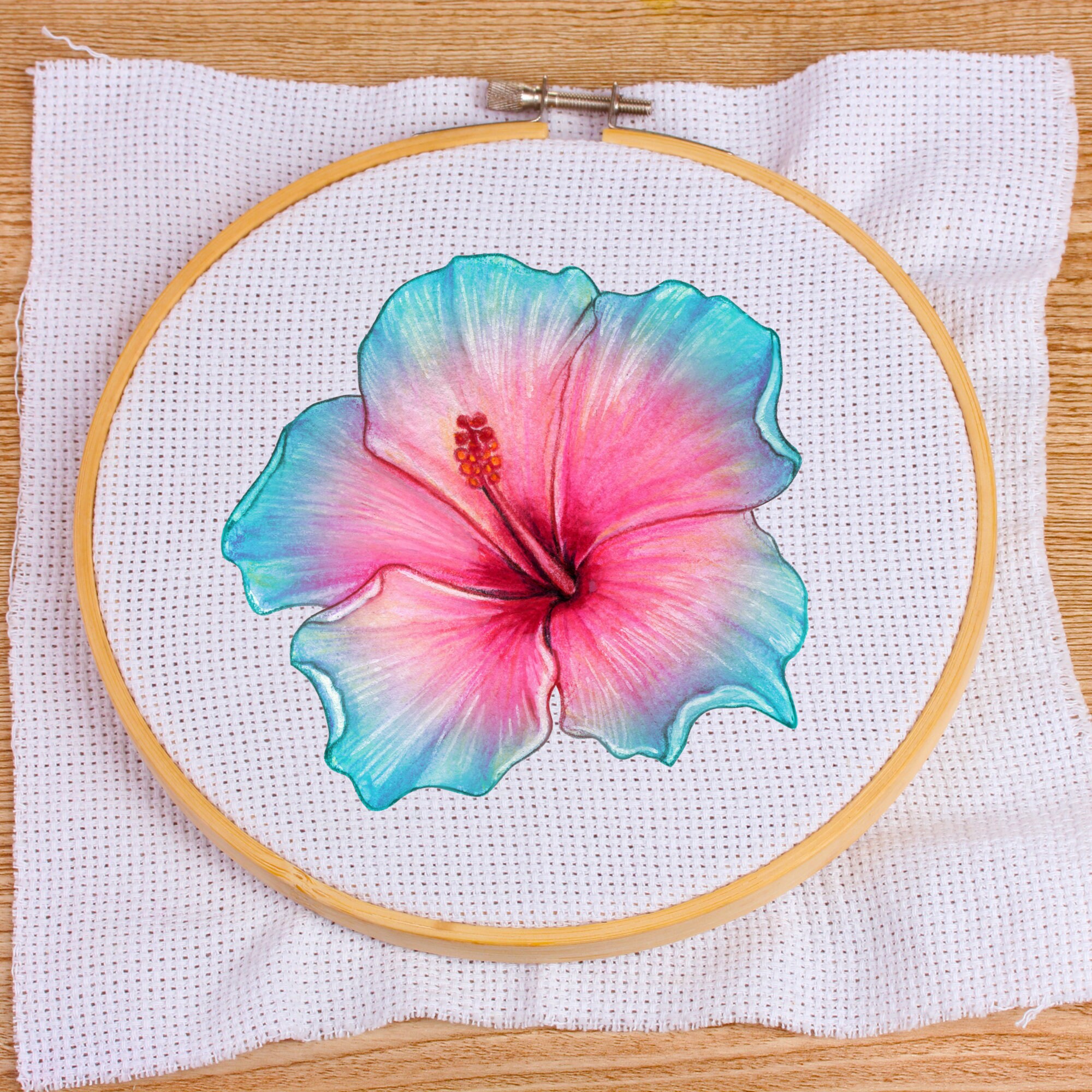 Blue & Pink Hibiscus Cross Stitch Pattern, PDF Download - Etsy
