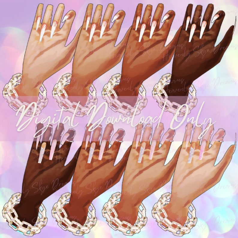 Long Nails Watercolor Clipart Set Nail Design Templates for - Etsy