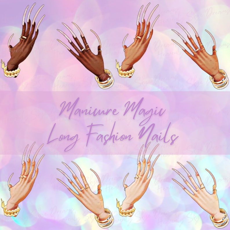 Long Nails Watercolor Clipart Set Nail Design Templates for - Etsy