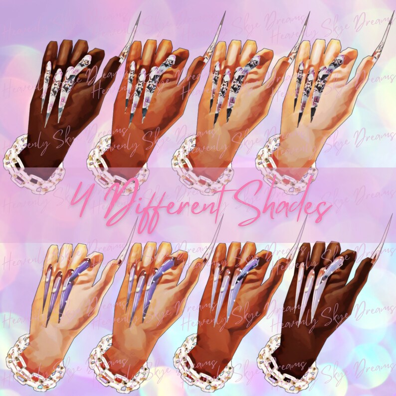 Long Nails Watercolor Clipart Set Nail Design Templates for - Etsy