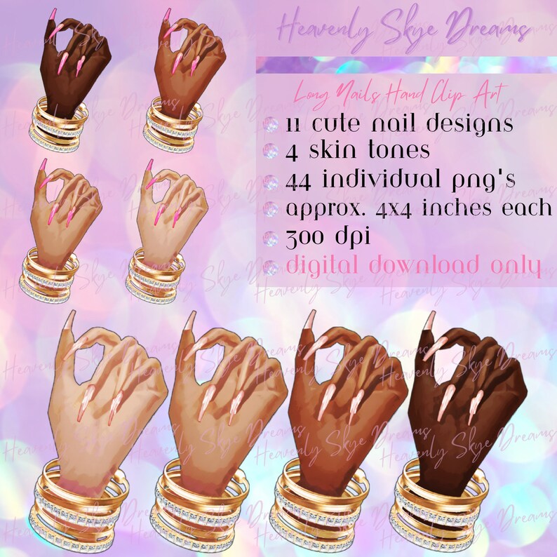 Long Nails Watercolor Clipart Set Nail Design Templates for - Etsy