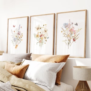 3er Set Boho Wildblumen Markt Drucke, Neutrale Blumen Wandkunst, Baby Mädchen Kinderzimmer Ideen, Blumendruck Set, Blumen Baby Shower, Wild Bouquet