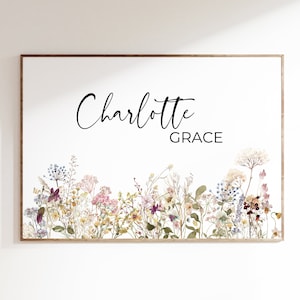 CUSTOM Wildflower Nursery Baby Name Sign, Boho Floral Prints, Neutral Nursery Wall Art, Baby Girl Nursery, Botanical Print, Above Crib Decor