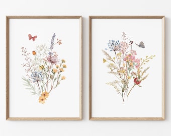 Set of 3 Boho Wildflower Nursery Prints, Neutral Floral Wall Art, Baby ...