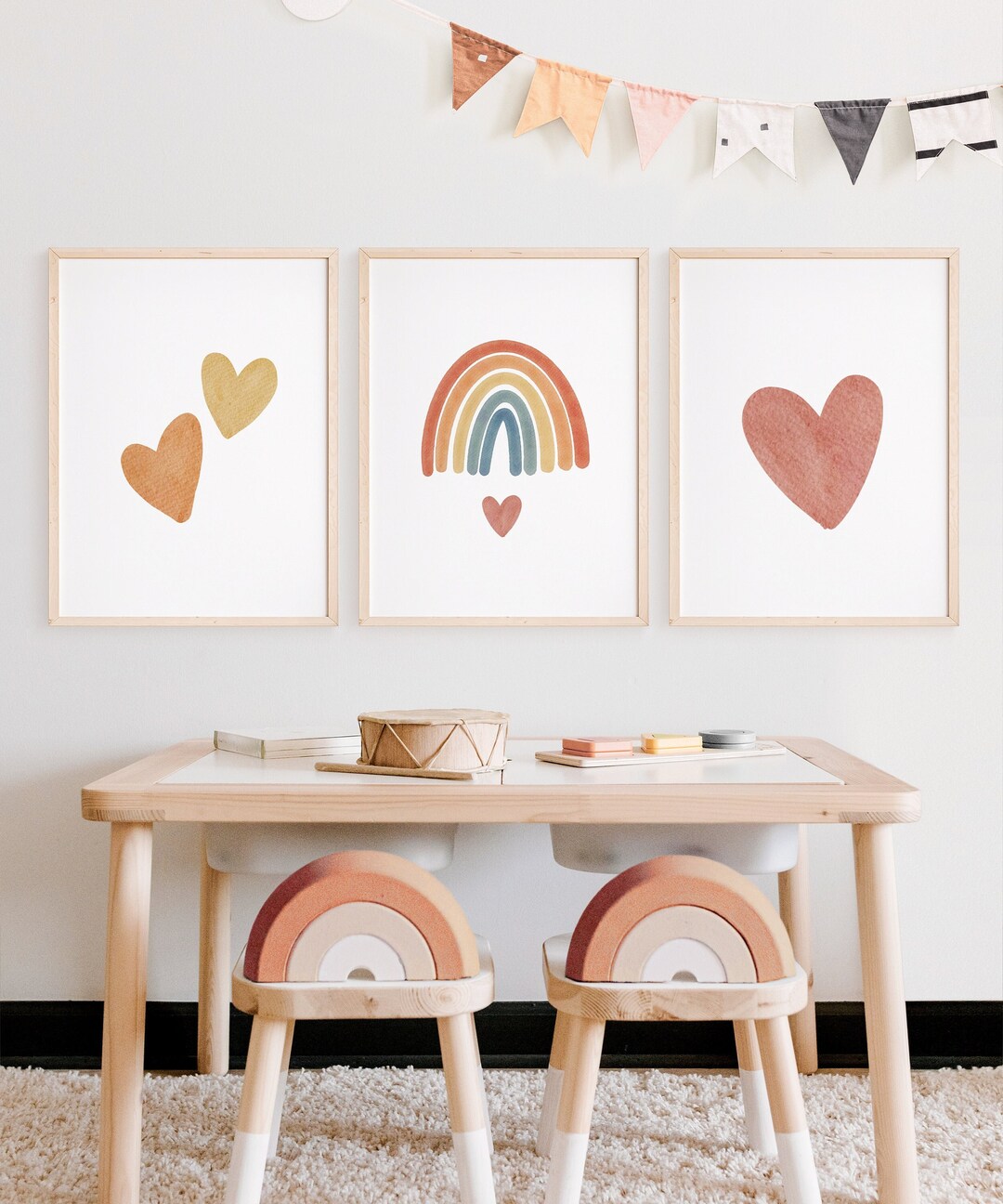 Boho Rainbow Nursery Wall Art Rainbow Prints Set of 3, Cute Heart Decor ...