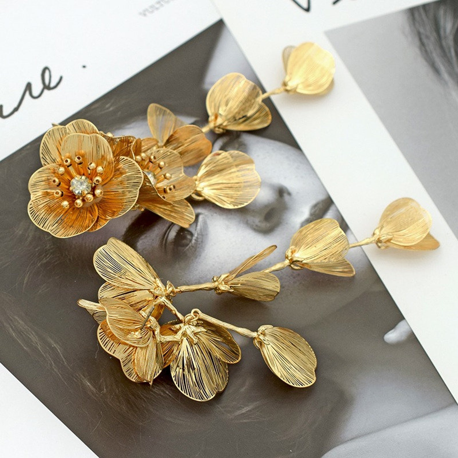 Zara Earrings Cascading Floral Earrings Gold and Silver Etsy UK
