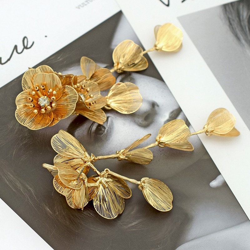 Zara Earrings Cascading Floral Earrings Gold and Silver Etsy UK