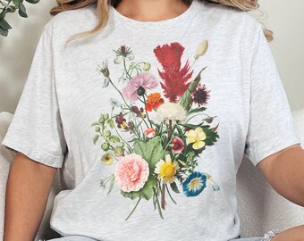 T-shirt met bloemencottage: botanisch wilde bloemen