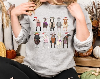 Weihnachten Ziegen Sweatshirt, süße Ziegen Bauernhof Tiere Urlaub Shirt, Bauern Geschenk Urlaub, hässliche Sweatshirt, Weihnachten Bauernhof Tiere Pullover