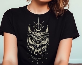 Owl Shirt Mystical Bird T-shirt, Celestial Moon Witch Short Sleeve Tshirt, Animal Shirt, Owl Fan Shirt, Nature Owl Shirt, Owl Lover Gift