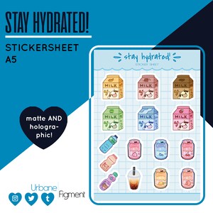 Bleiben Sie trinkt! | Matte / Holographic Sticker Bogen | Niedliches Briefpapier | Kawaii Sticker Bogen | Asiatische Getränke