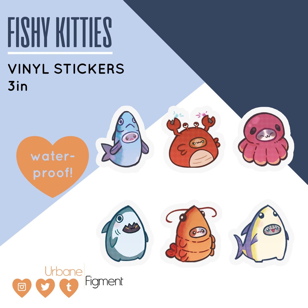 Fishy Kitties Vinyl Stickers | Cute Cat Stickers | Kawaii Stationery - Etsy