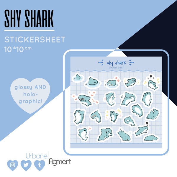 Shy Shark | Glossy / Holographic Sticker Sheet | Cute Stationery | Kawaii Sticker Sheet