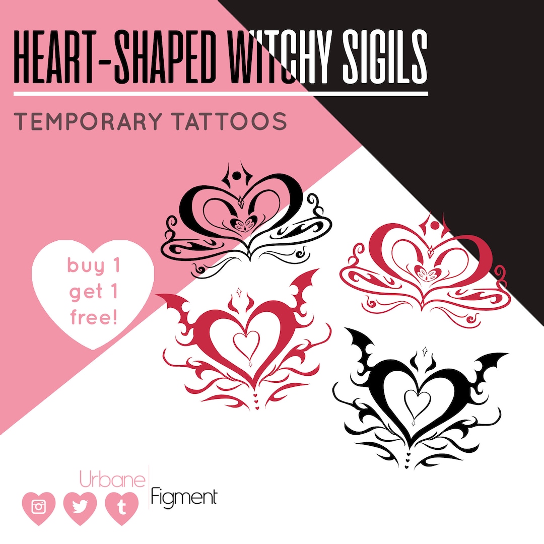 Witchy Sigil Temporary Tattoo Heartshaped Temporary Tattoos Etsy