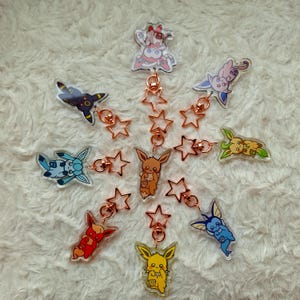 Eeveelutions Glitter Epoxy Charms | Cute | Shiny | Eevee / Vaporeon / Flareon / Jolteon / Espeon / Umbreon / Glaceon / Leafeon / Sylveon