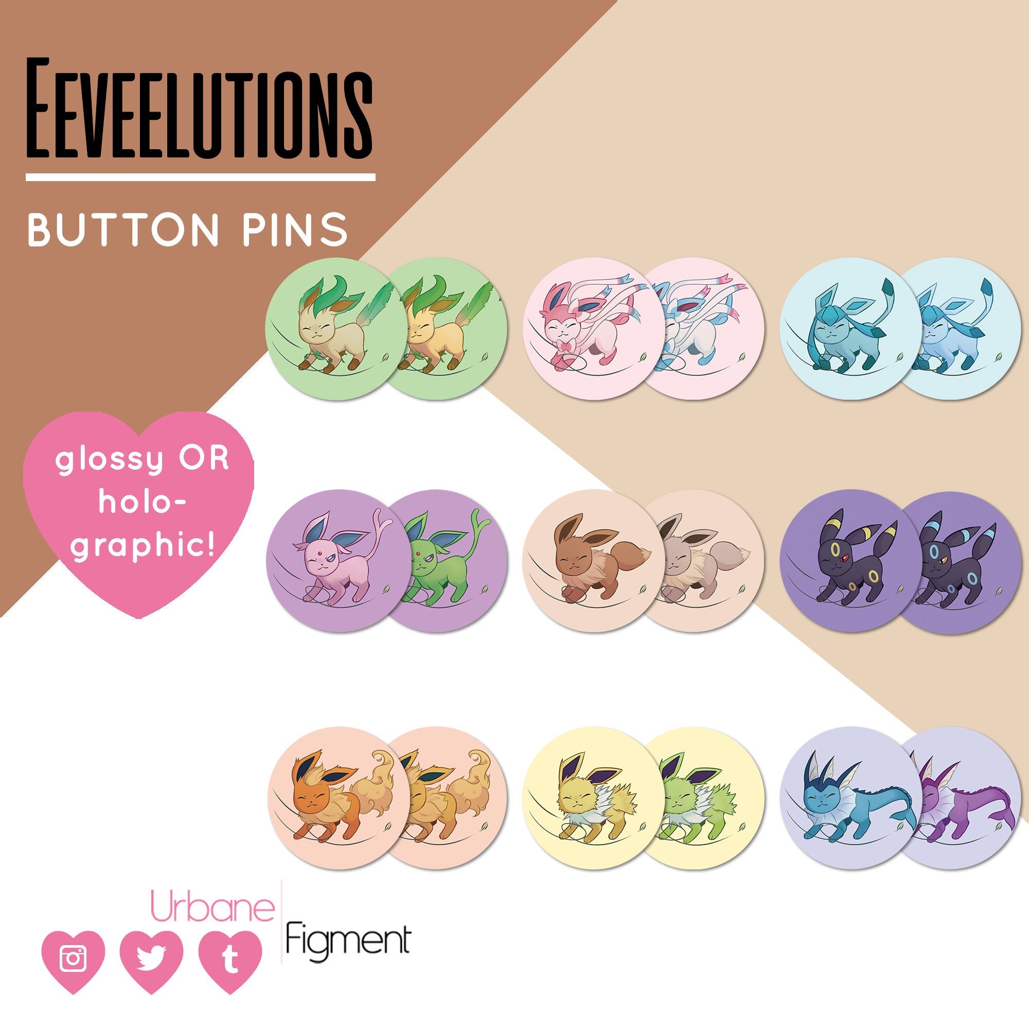 Eeveelutions Button Pins - Teddymuffs Designs