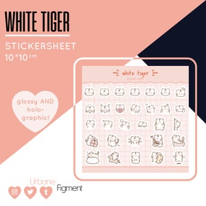 Weißer Tiger | Glossy / Holographic Sticker Bogen | Niedliches Briefpapier | Kawaii Sticker Bogen