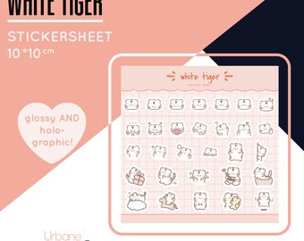 White Tiger | Glossy / Holographic Sticker Sheet | Cute Stationery | Kawaii Sticker Sheet